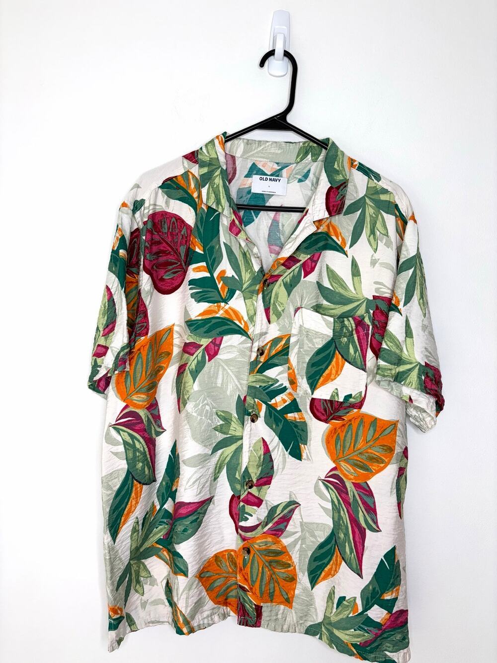 Old Navy Tropical Floral Print Camp Shirt Sz L Beach Resort Vacation Hawaiian